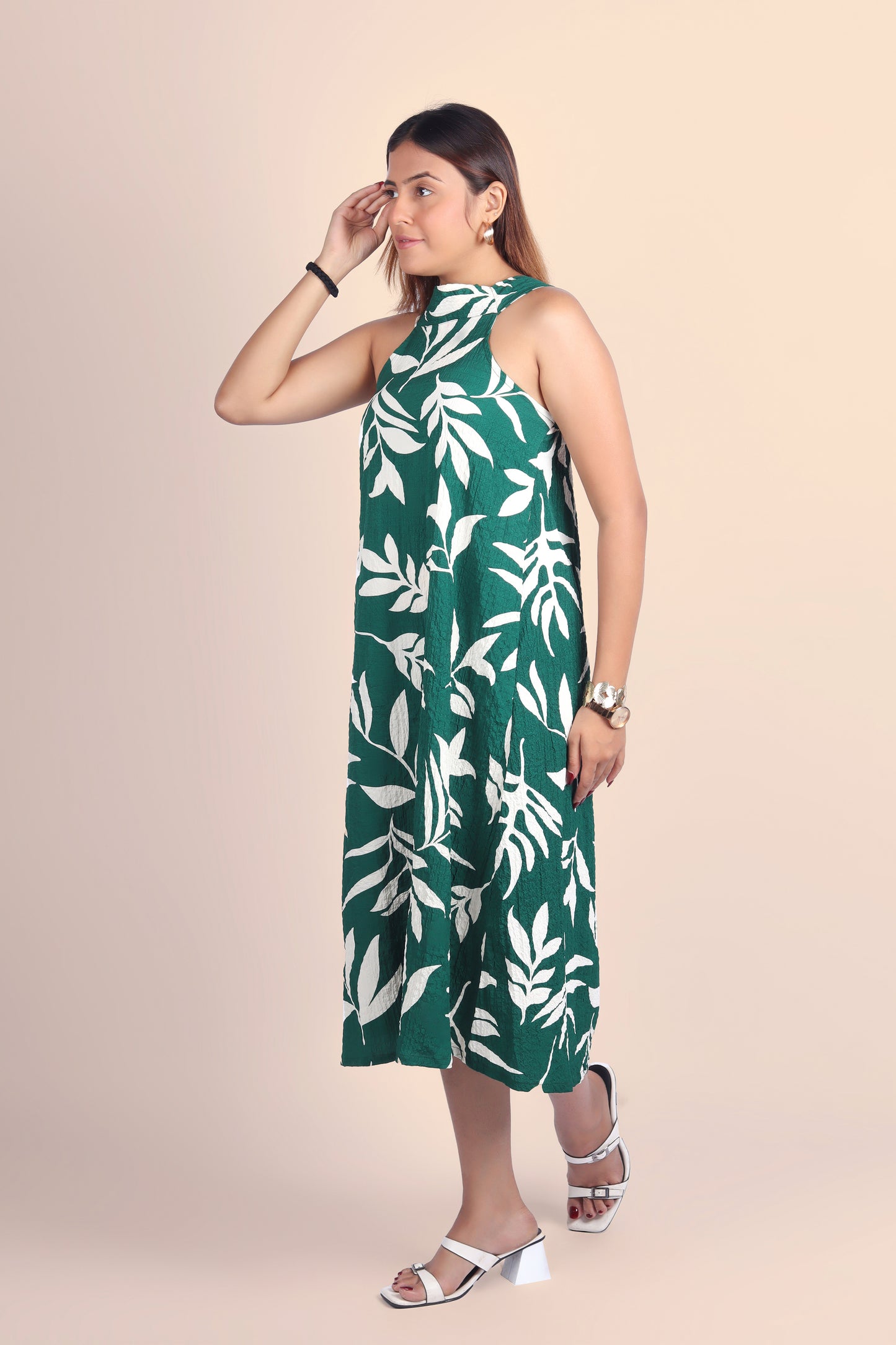 Leaf Print Midi Dress
