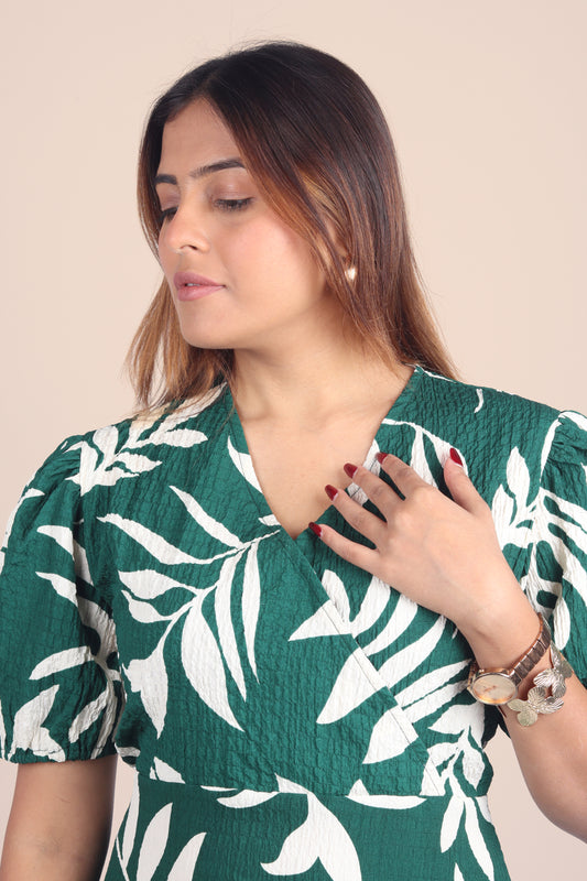Tropical Green Wrap Dress