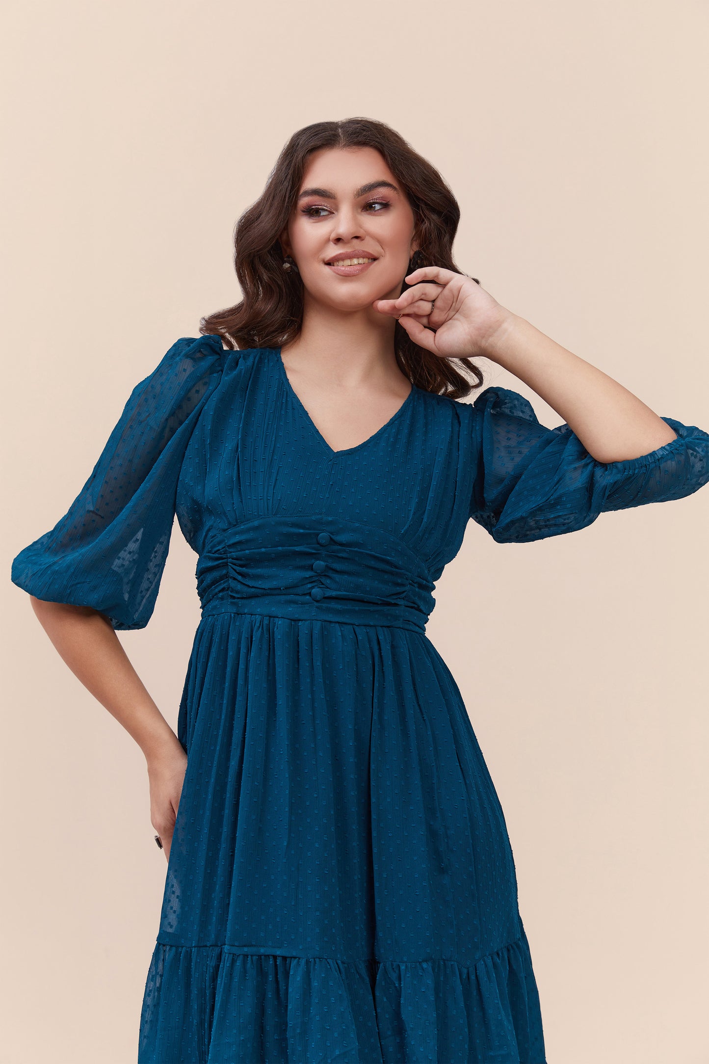 Teal Textured Flared Dress