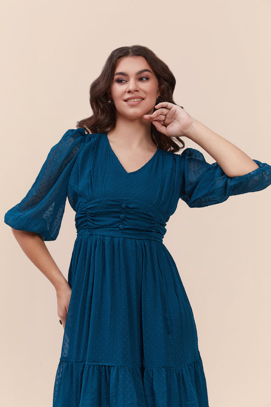 Teal Textured Flared Dress