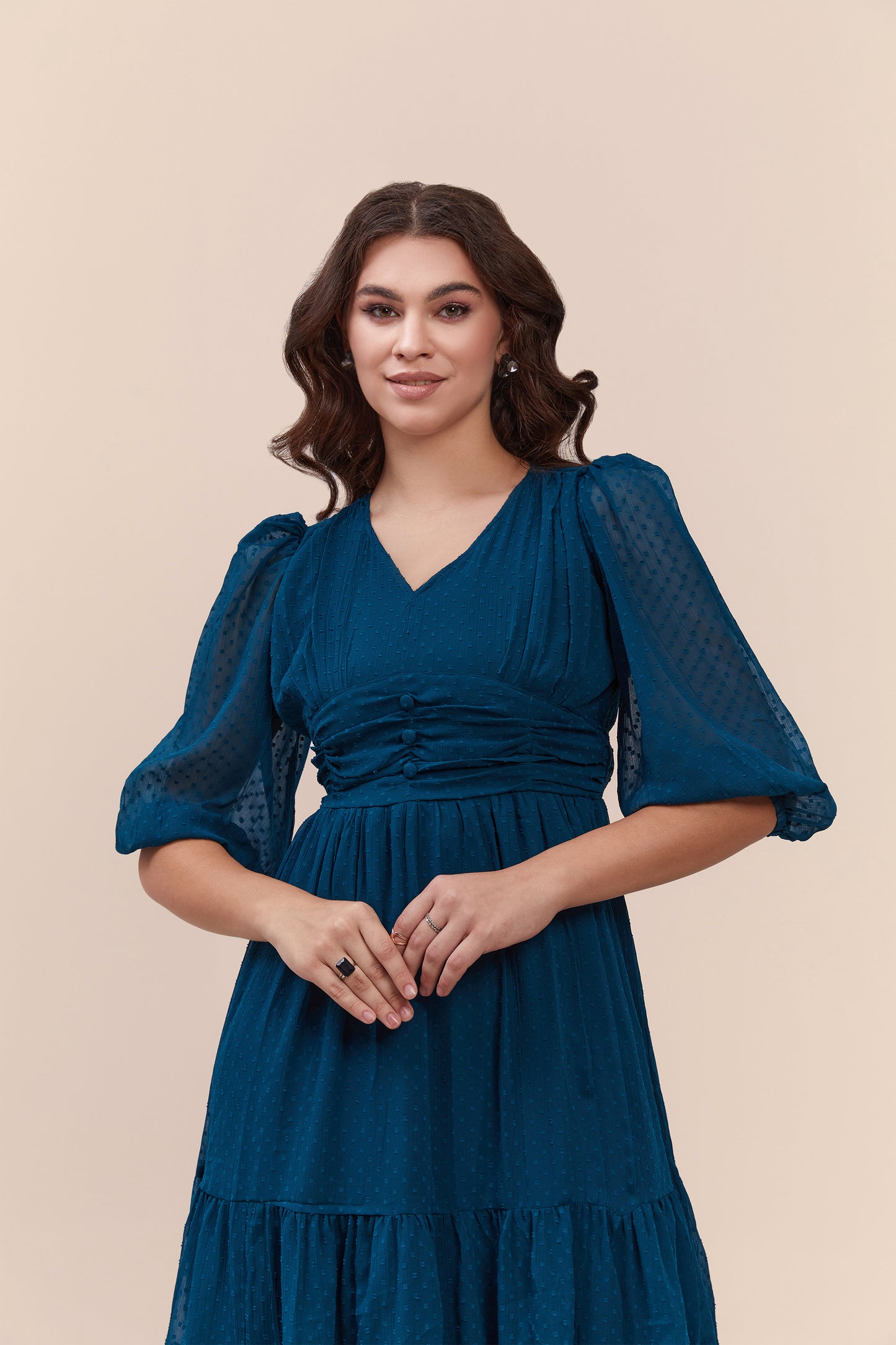 Teal Textured Flared Dress