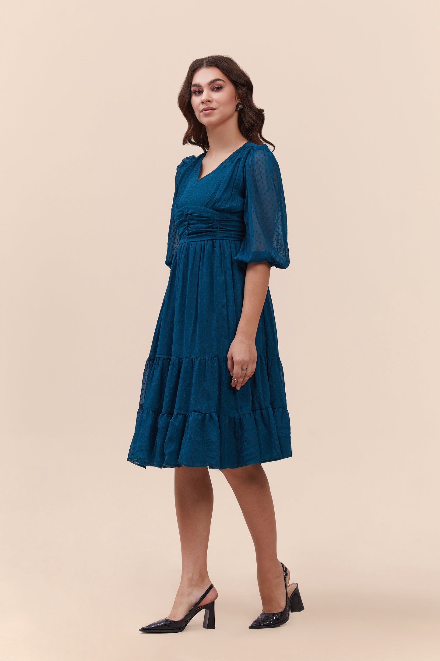 Teal Textured Flared Dress