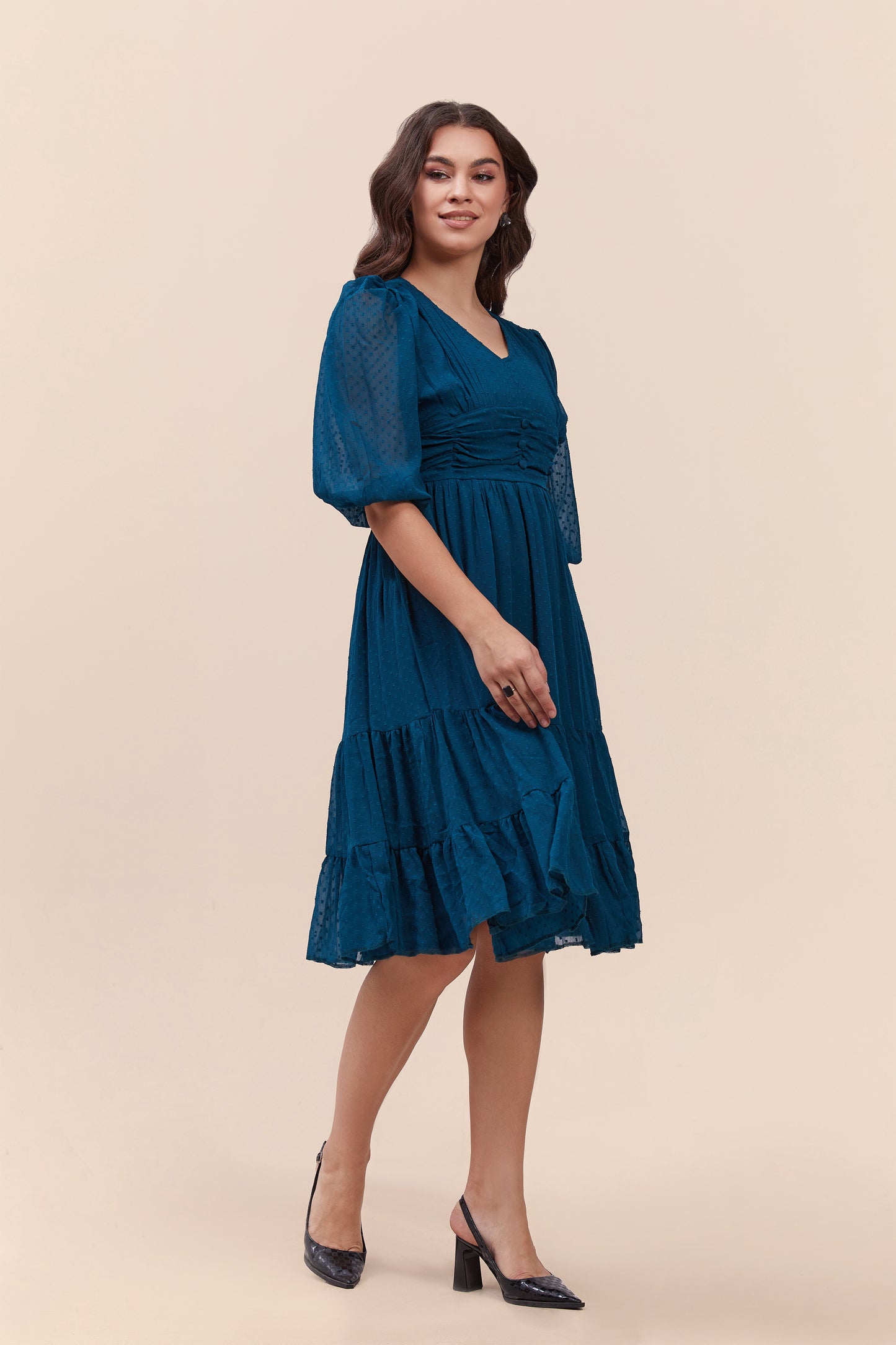Teal Textured Flared Dress