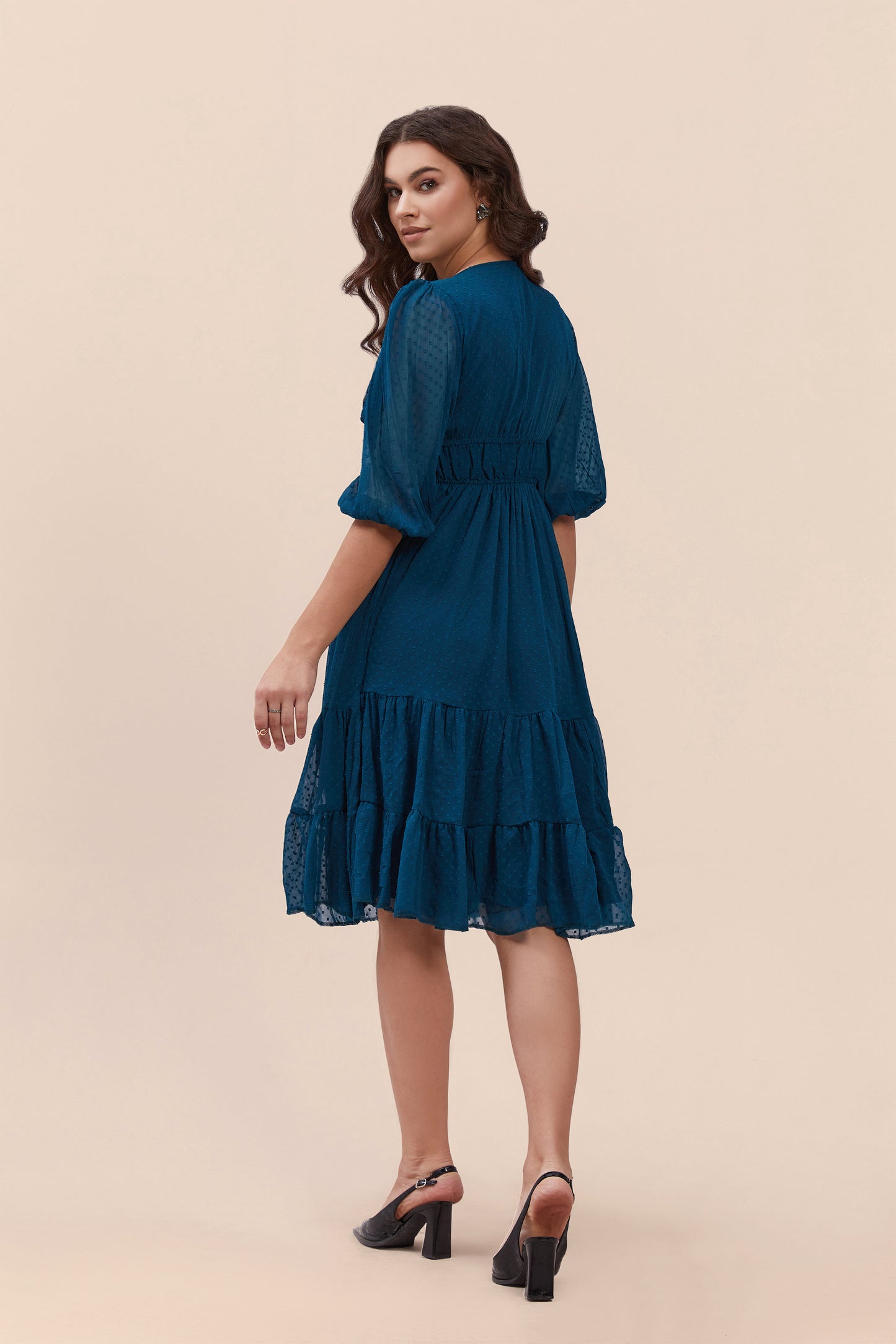 Teal Textured Flared Dress