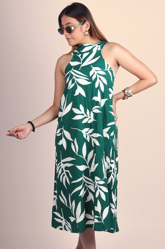 Leaf Print Midi Dress