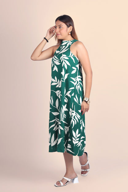 Leaf Print Midi Dress