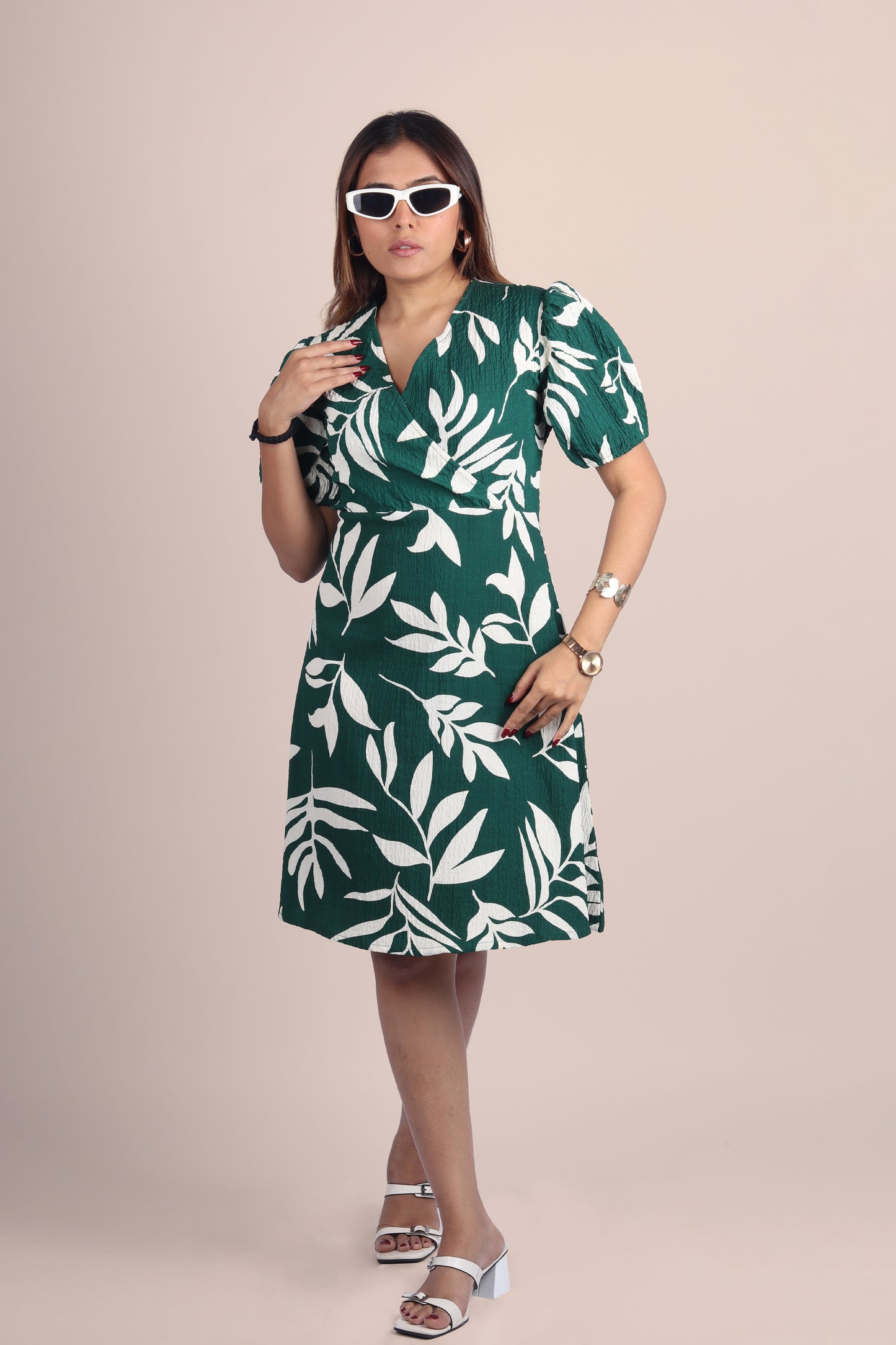 Tropical Green Wrap Dress