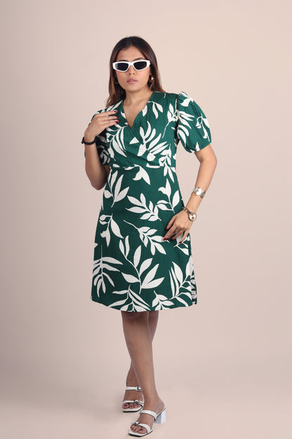 Tropical Green Wrap Dress