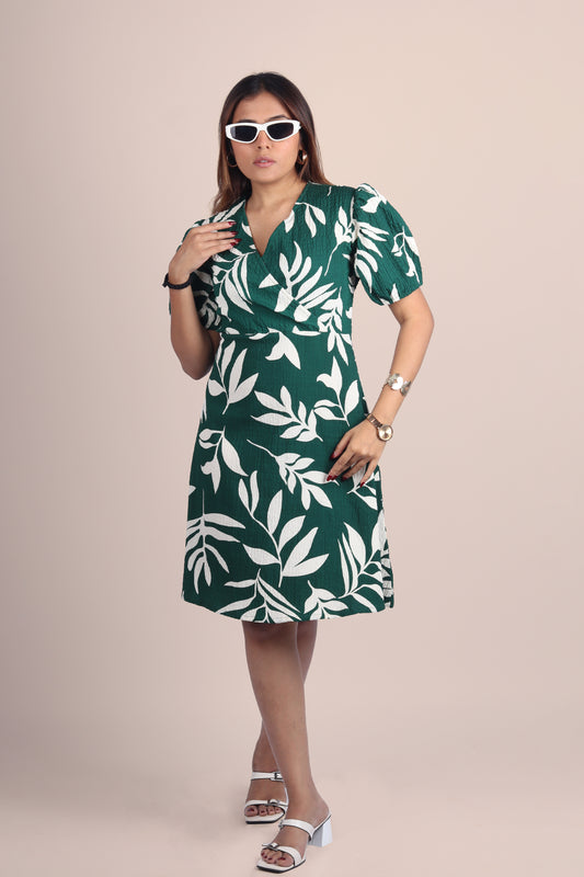 Tropical Green Wrap Dress