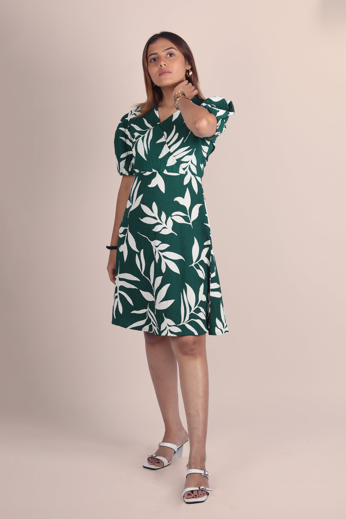 Tropical Green Wrap Dress