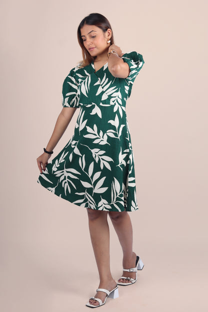 Tropical Green Wrap Dress