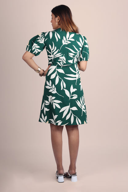 Tropical Green Wrap Dress
