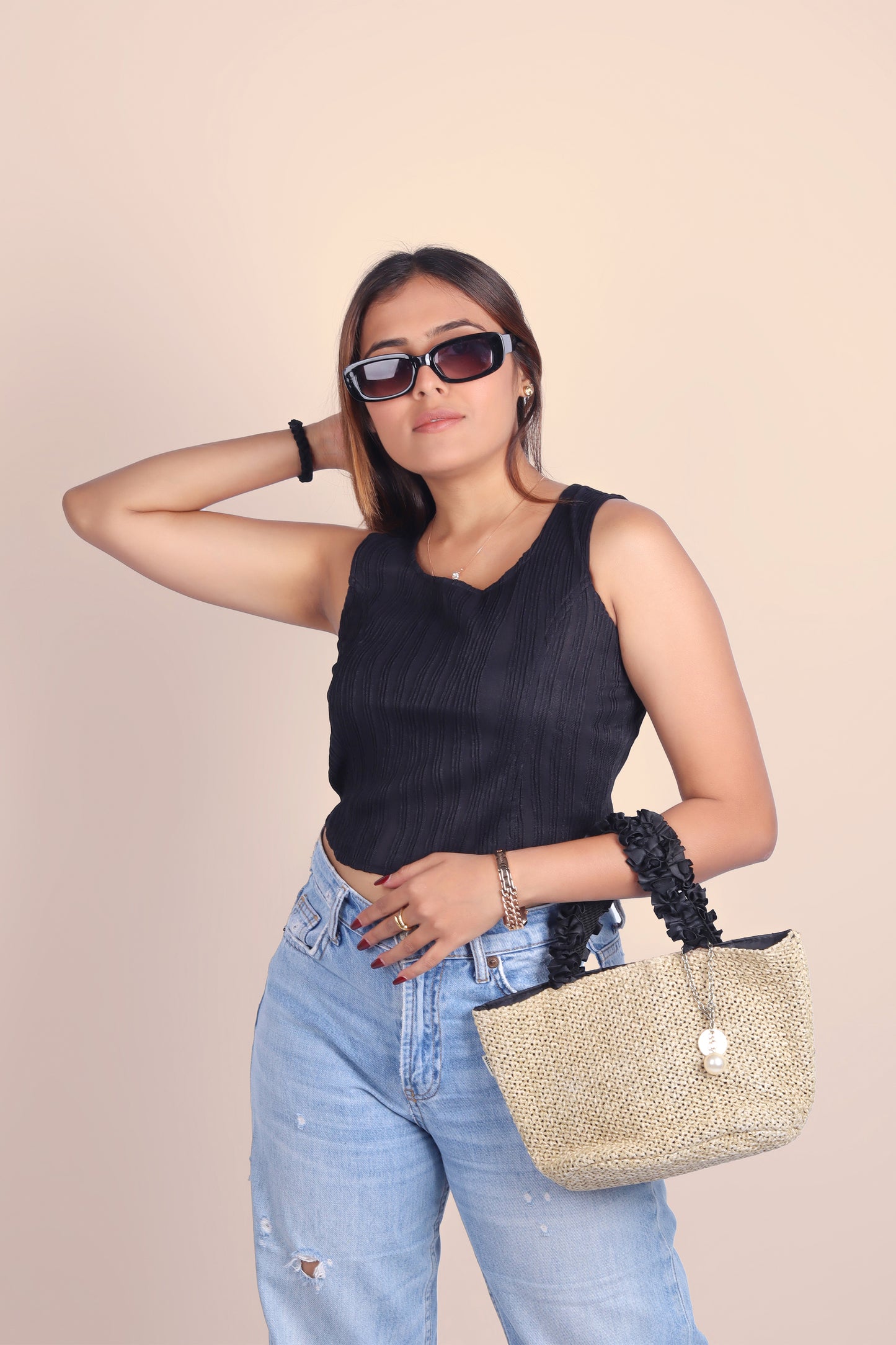 Black Textured Tank Top