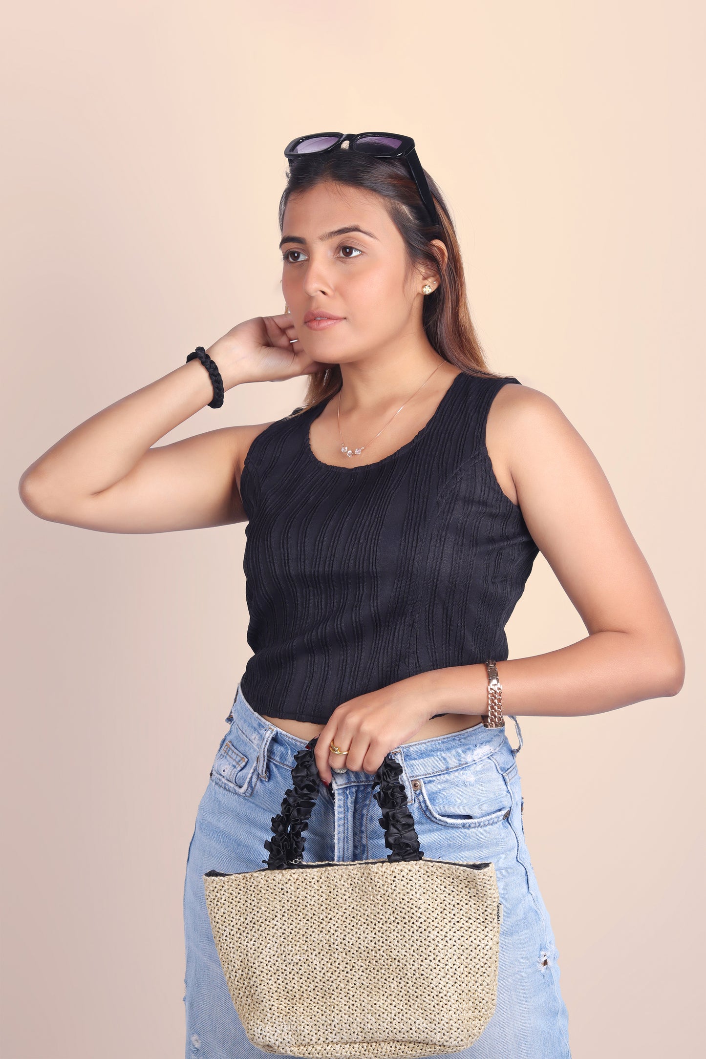 Black Textured Tank Top