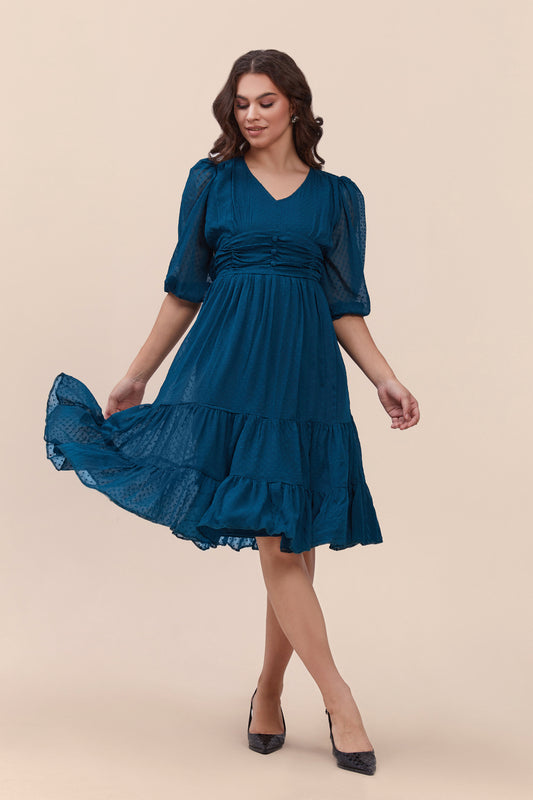 Teal Textured Flared Dress