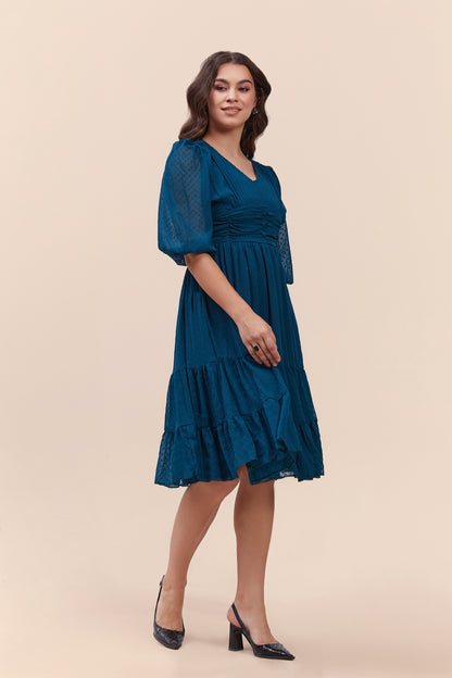 Teal Textured Flared Dress